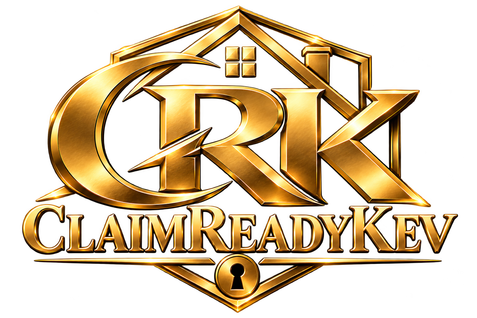 ClaimReadyKev gold CRK shield emblem with roof and keyhole